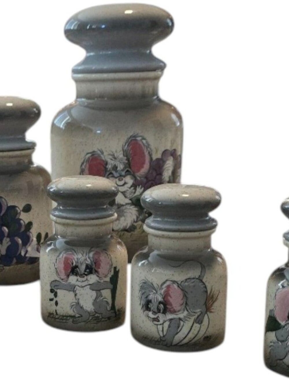 Vintage Country Mice Ceramic Canister Set Farmhouse Cottagecore Kitchen Storage